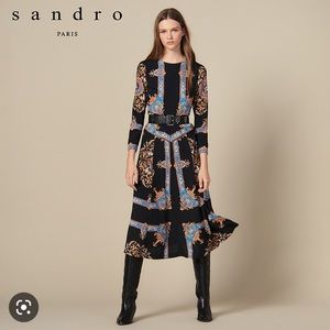 (NWT) Sandro Liventa Ornate Print Midi Dress (Size 34)